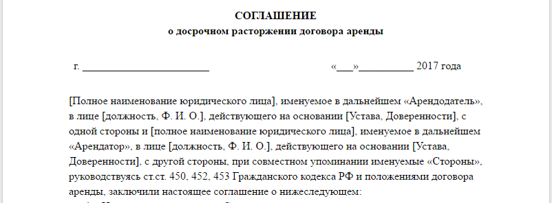 Уведомление о расторжении договора аренды нежилого помещения по инициативе арендатора образец